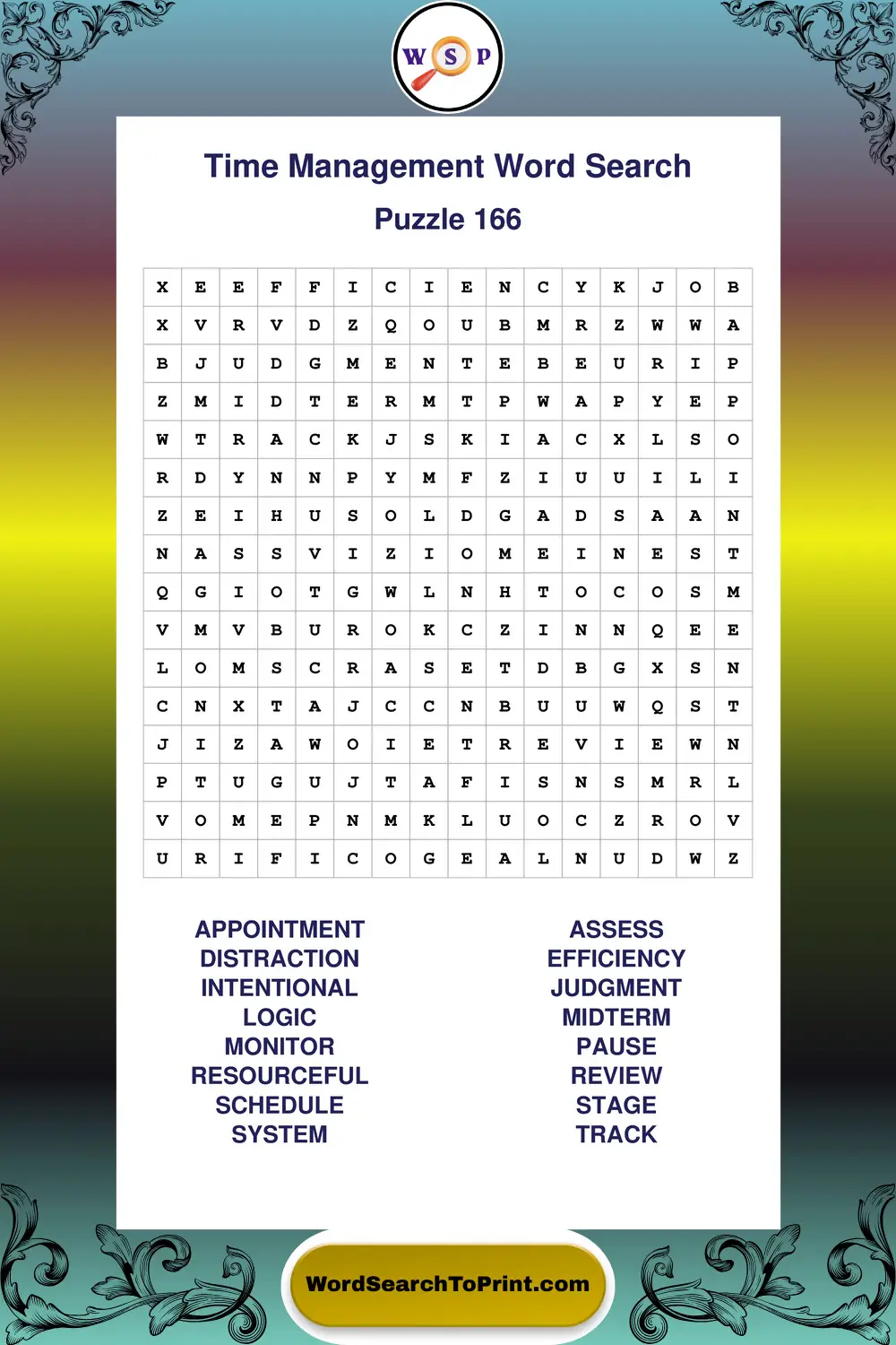 Time Management Word Search Puzzle 166