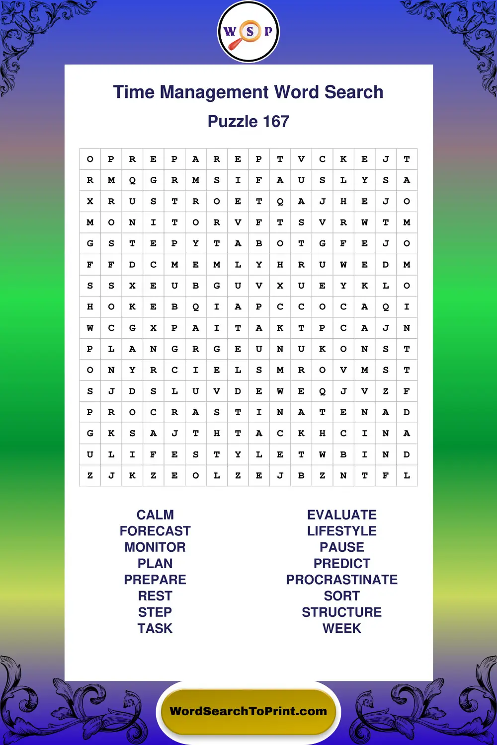 Time Management Word Search Puzzle 167