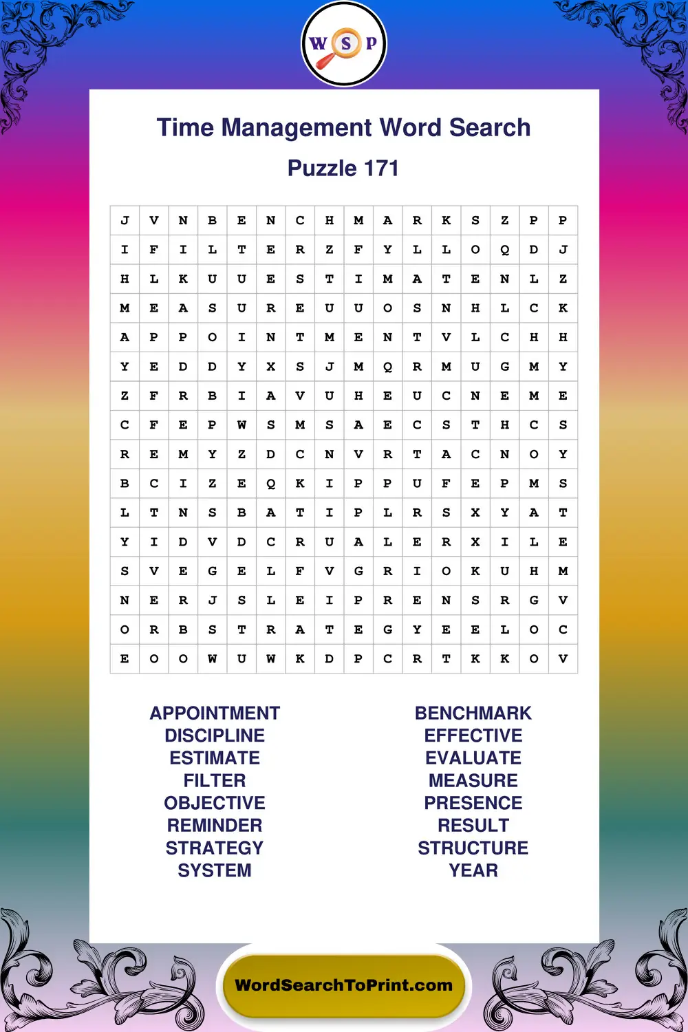 Time Management Word Search Puzzle 171