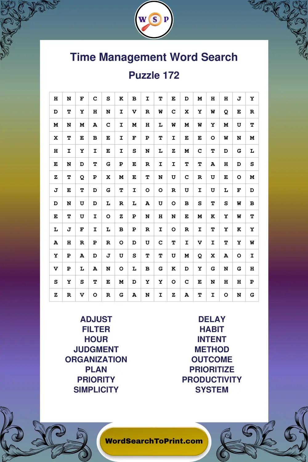 Time Management Word Search Puzzle 172
