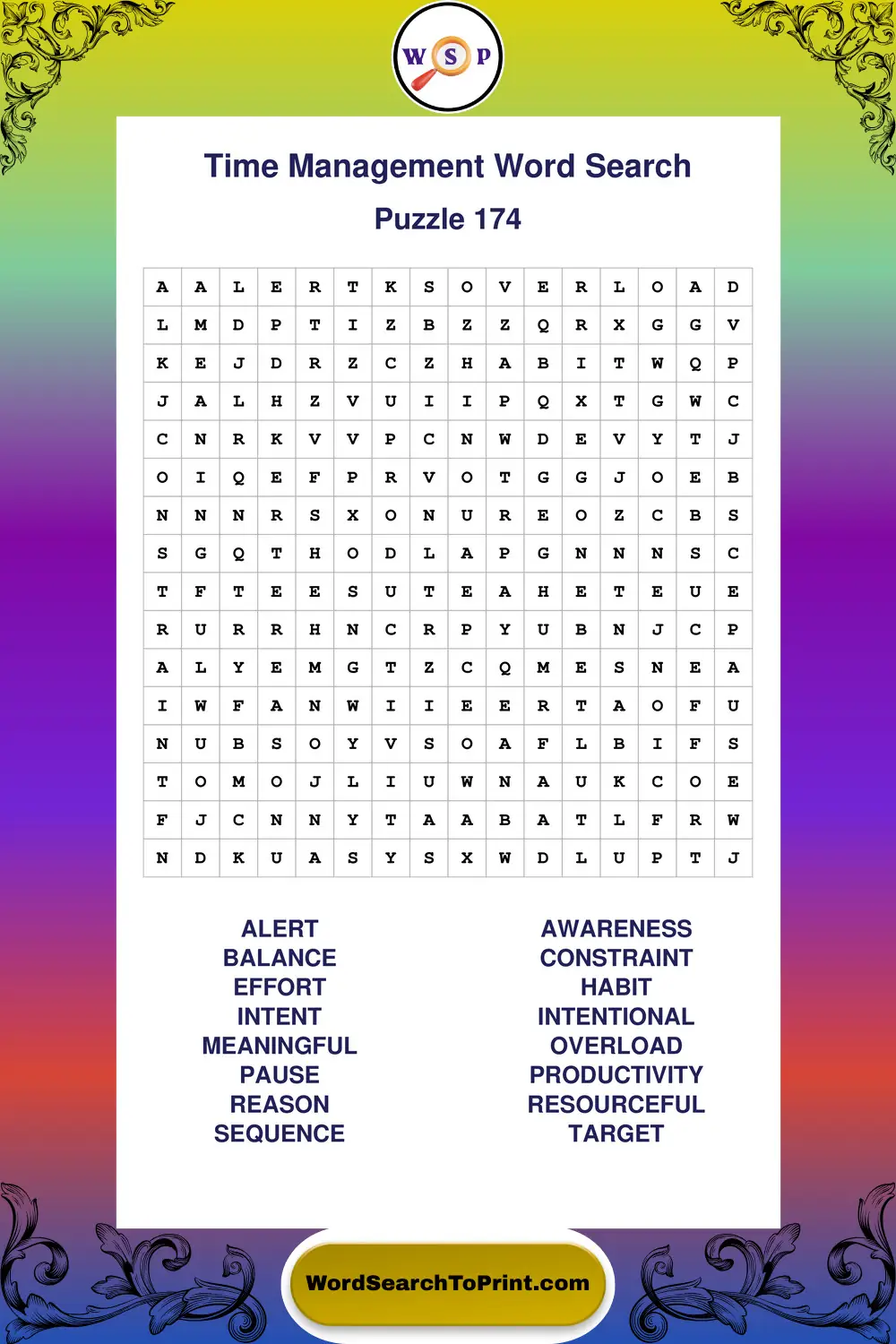 Time Management Word Search Puzzle 174
