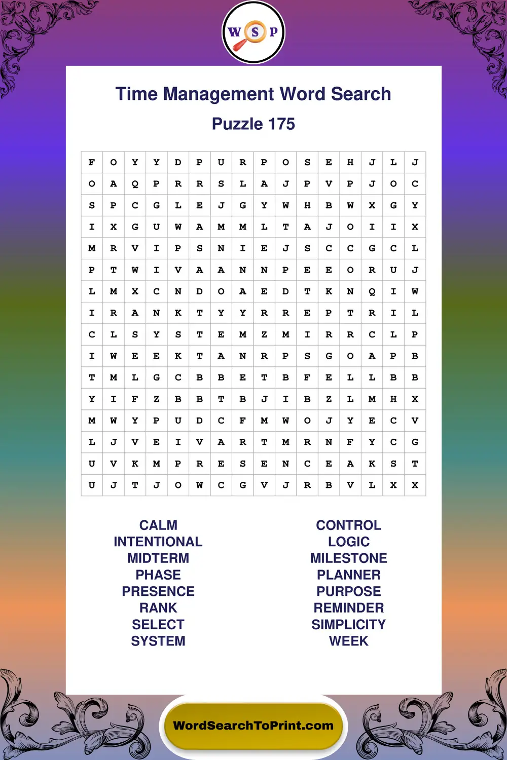 Time Management Word Search Puzzle 175