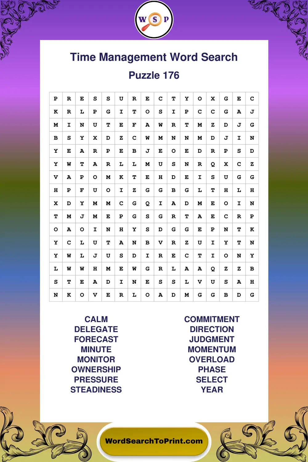 Time Management Word Search Puzzle 176