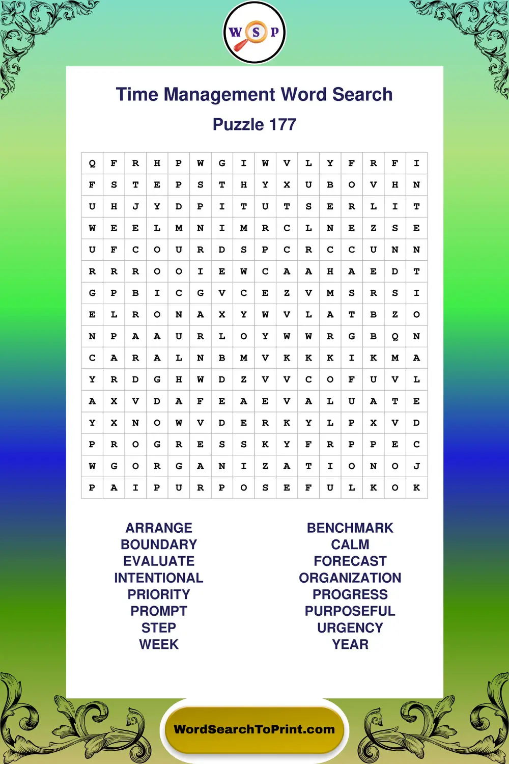Time Management Word Search Puzzle 177