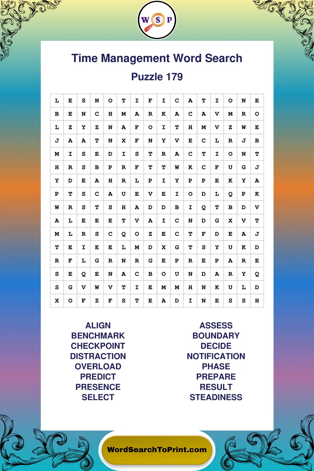 Time Management Word Search Puzzle 179