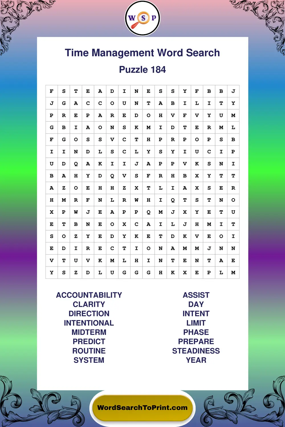 Time Management Word Search Puzzle 184