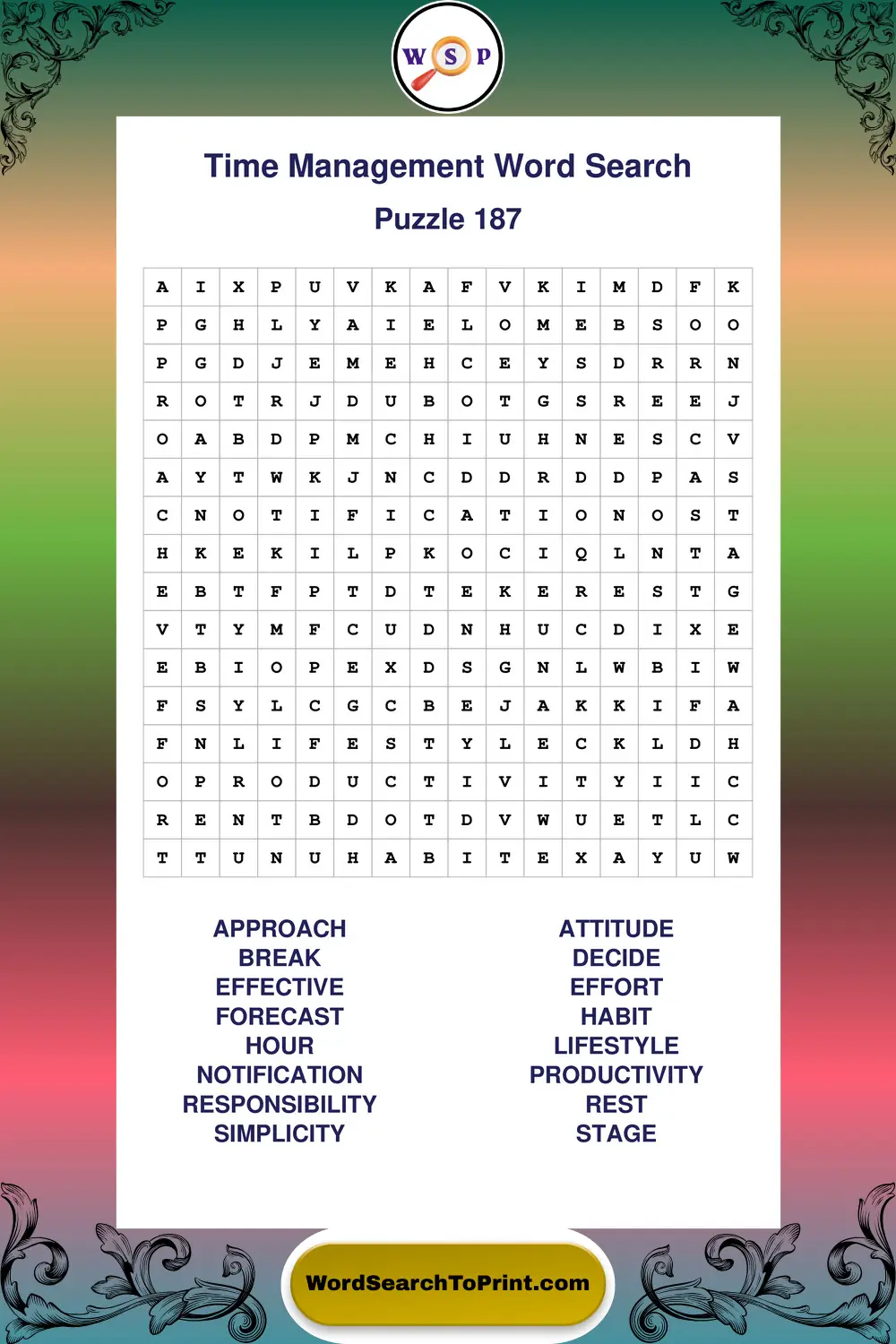 Time Management Word Search Puzzle 187