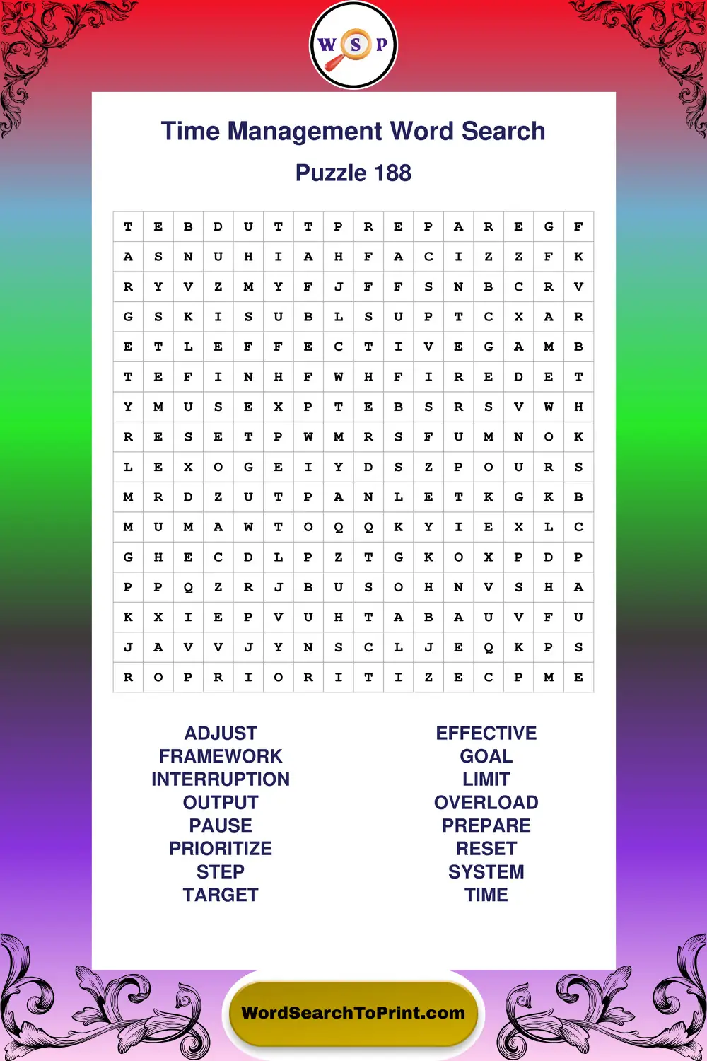 Time Management Word Search Puzzle 188