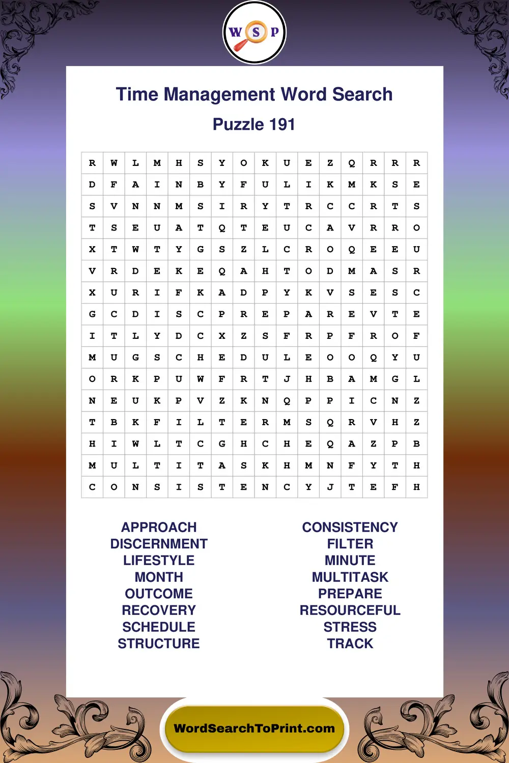 Time Management Word Search Puzzle 191