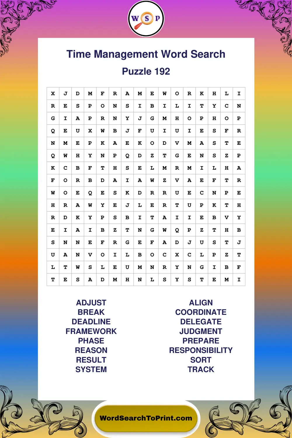 Time Management Word Search Puzzle 192