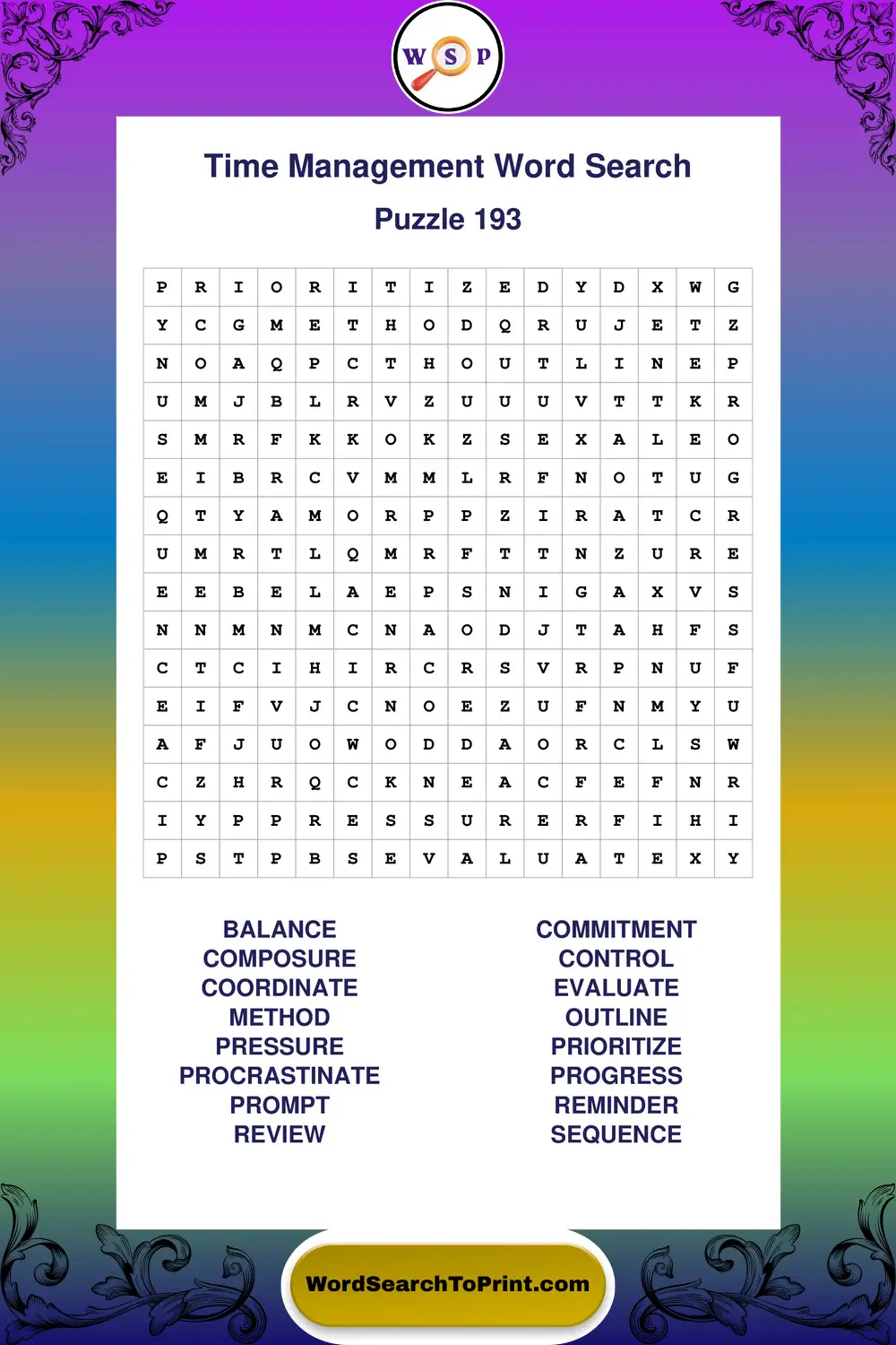 Time Management Word Search Puzzle 193