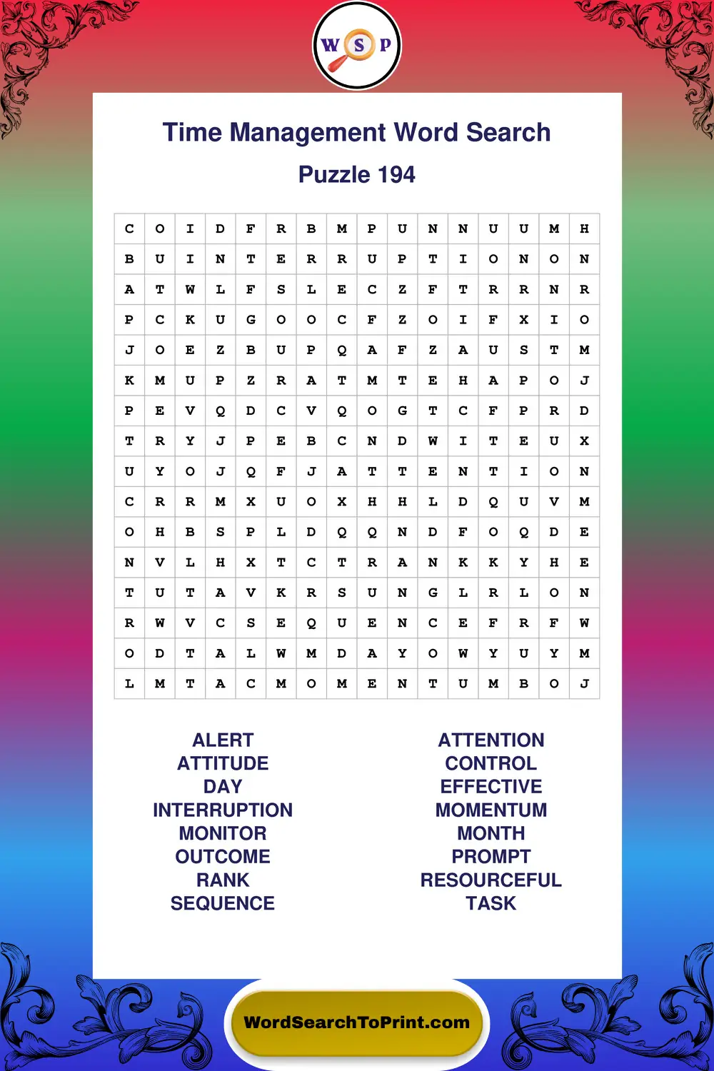 Time Management Word Search Puzzle 194