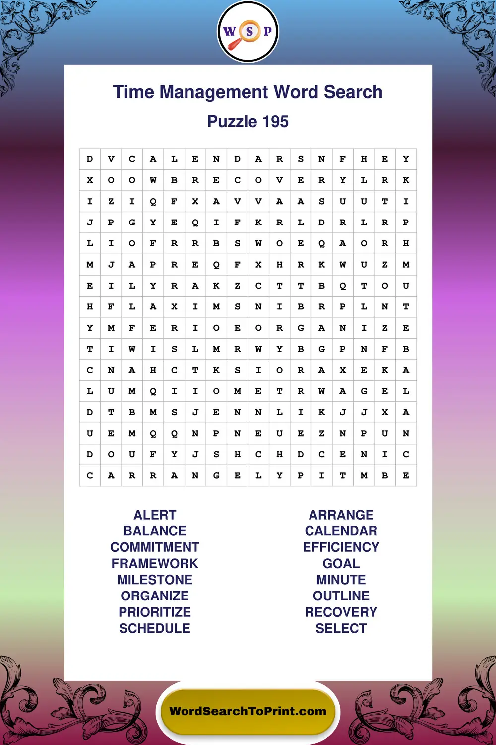Time Management Word Search Puzzle 195