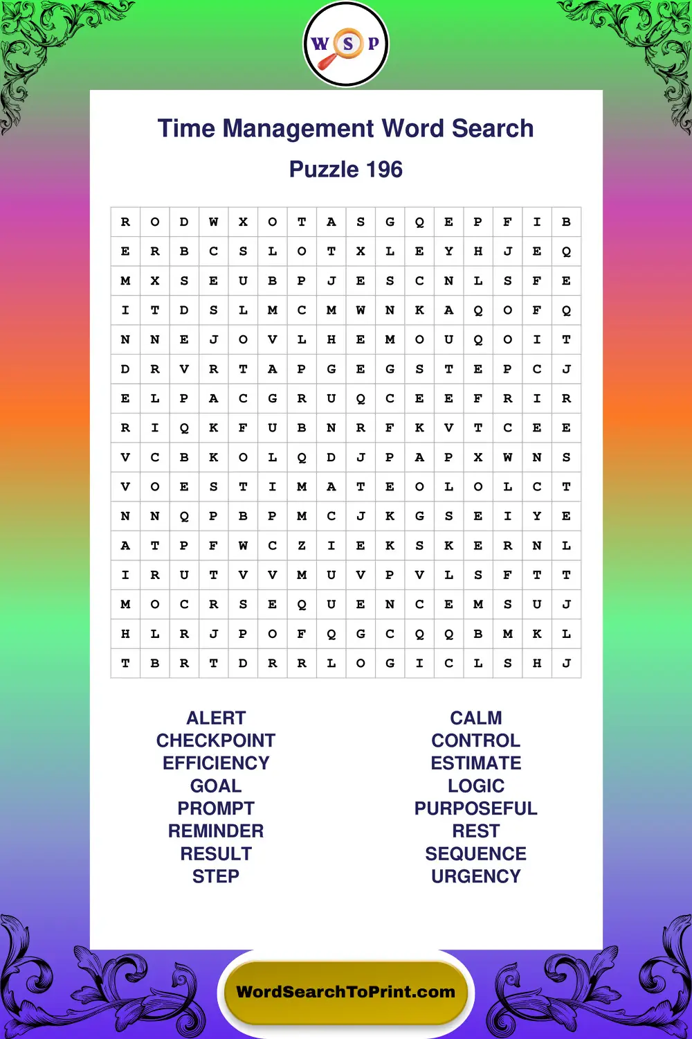 Time Management Word Search Puzzle 196