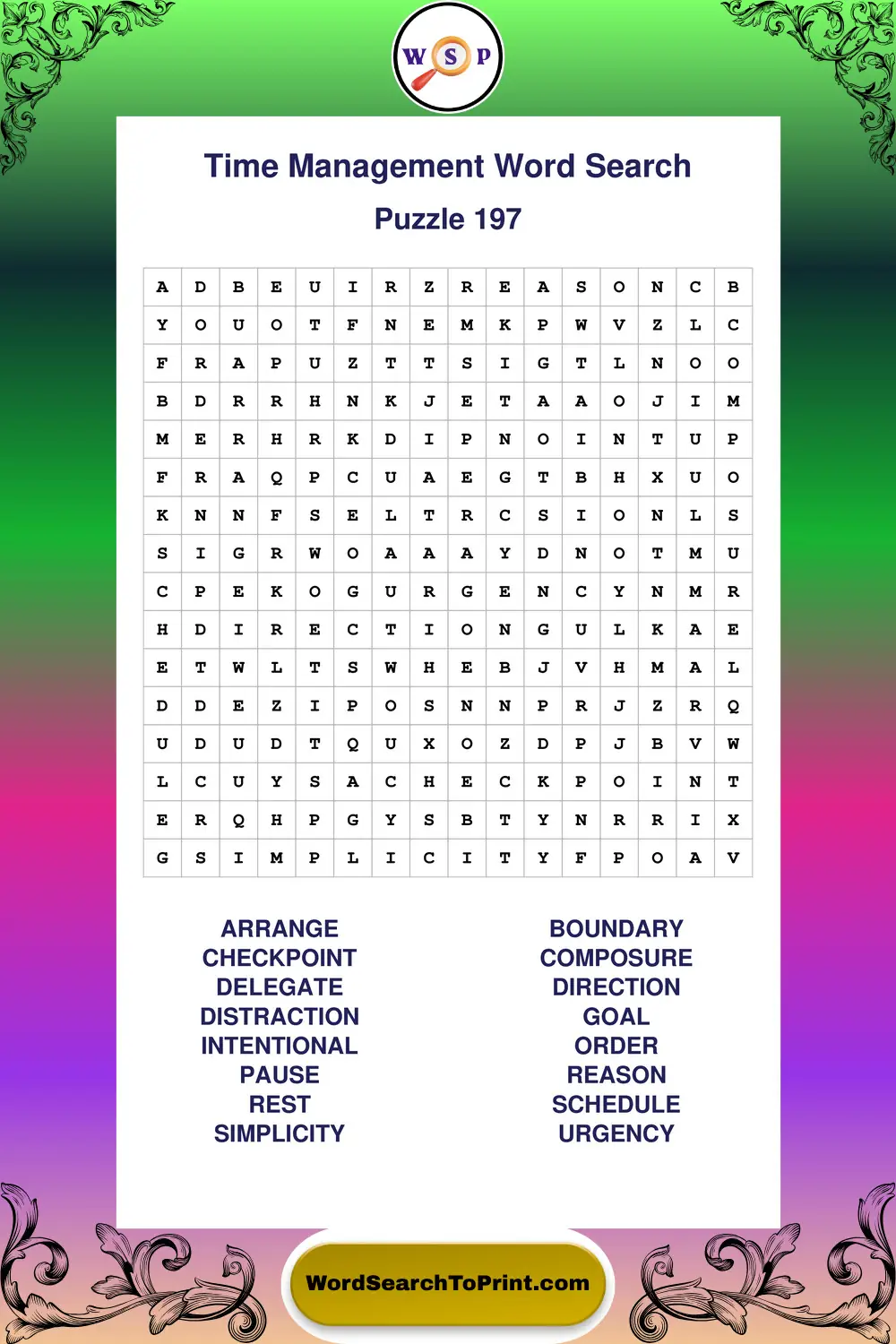 Time Management Word Search Puzzle 197