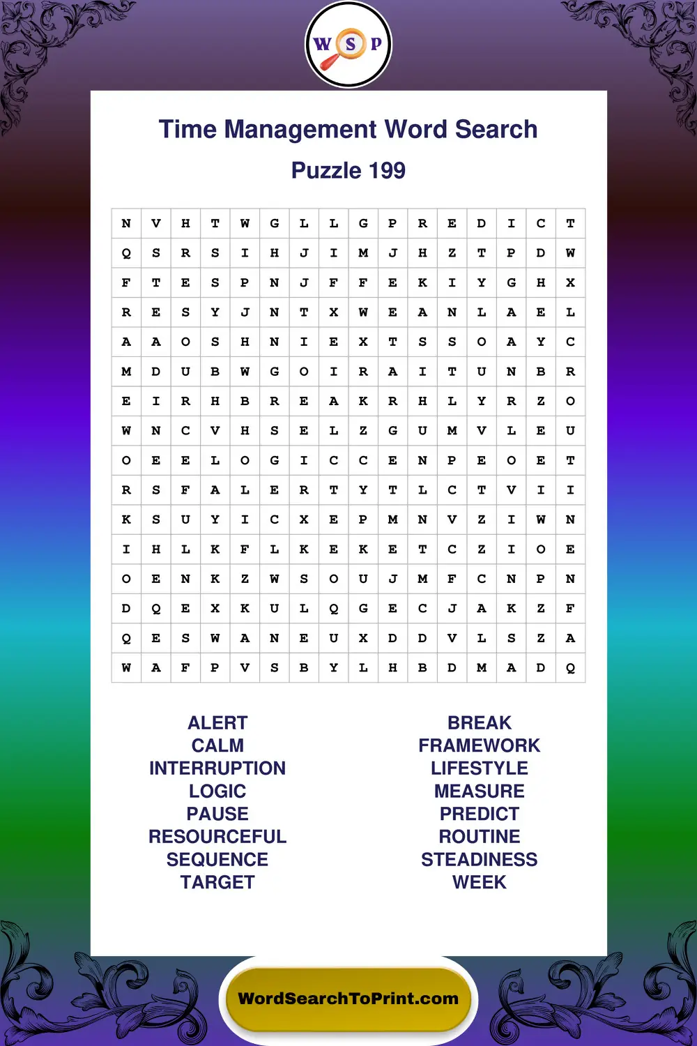 Time Management Word Search Puzzle 199