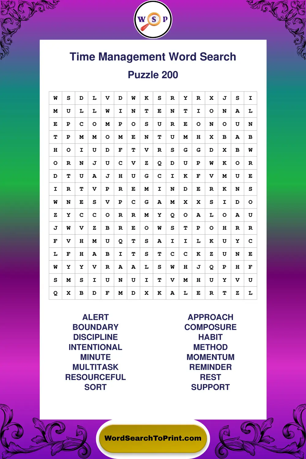 Time Management Word Search Puzzle 200