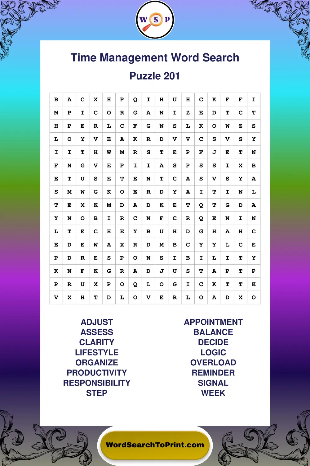 Time Management Word Search Puzzle 201