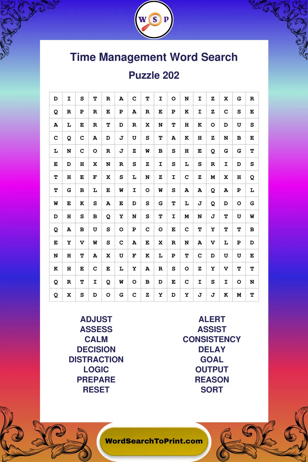 Time Management Word Search Puzzle 202
