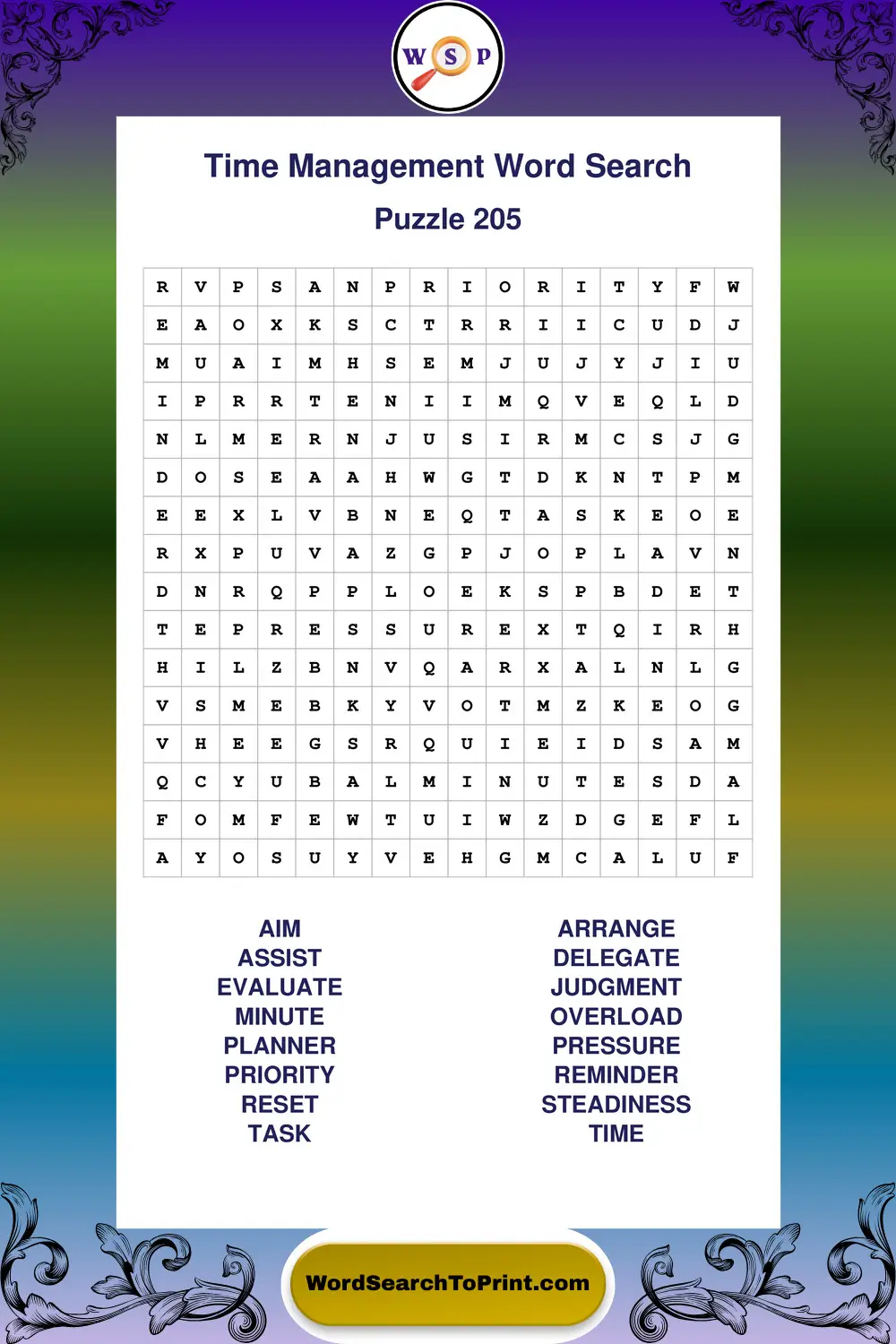 Time Management Word Search Puzzle 205