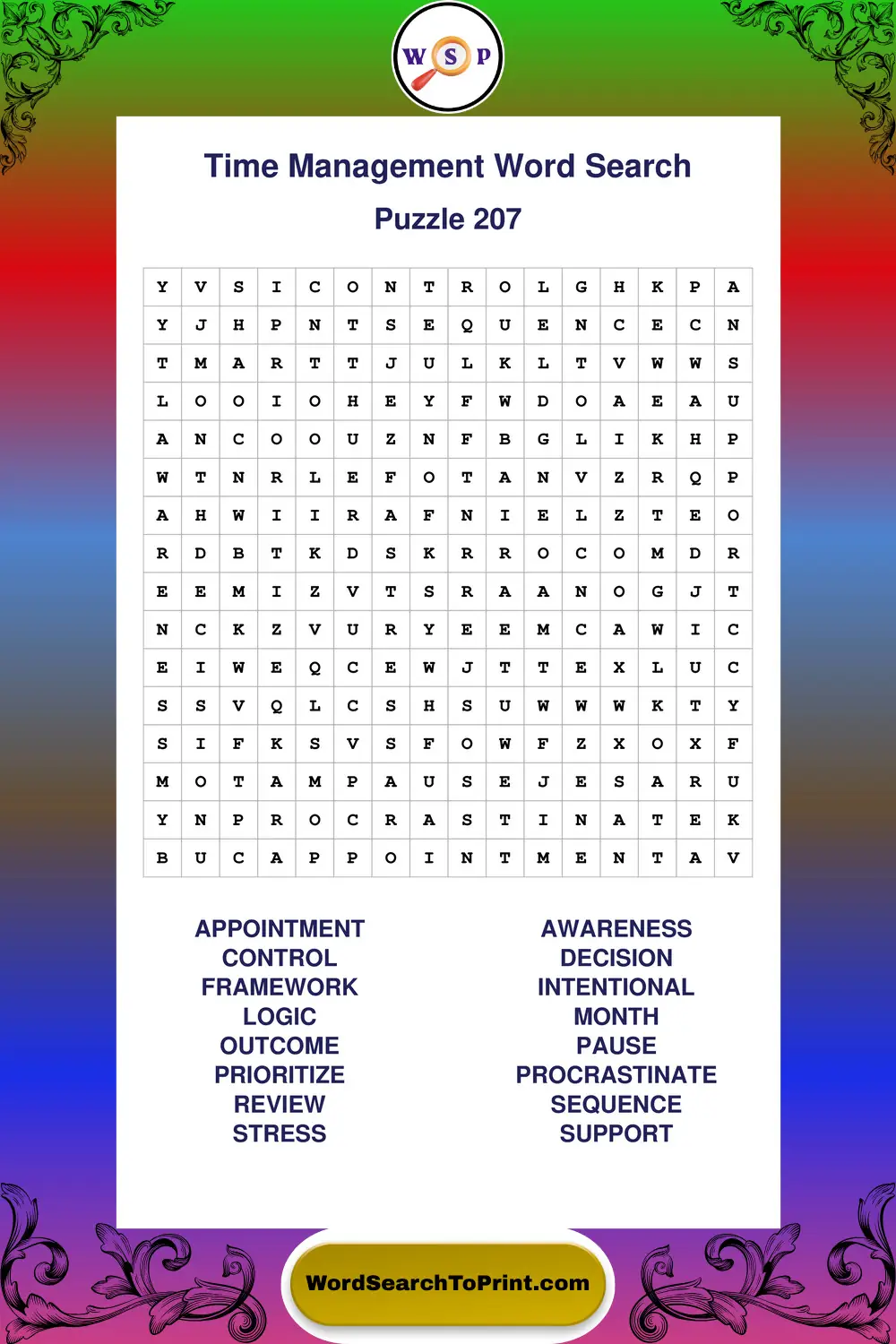 Time Management Word Search Puzzle 207