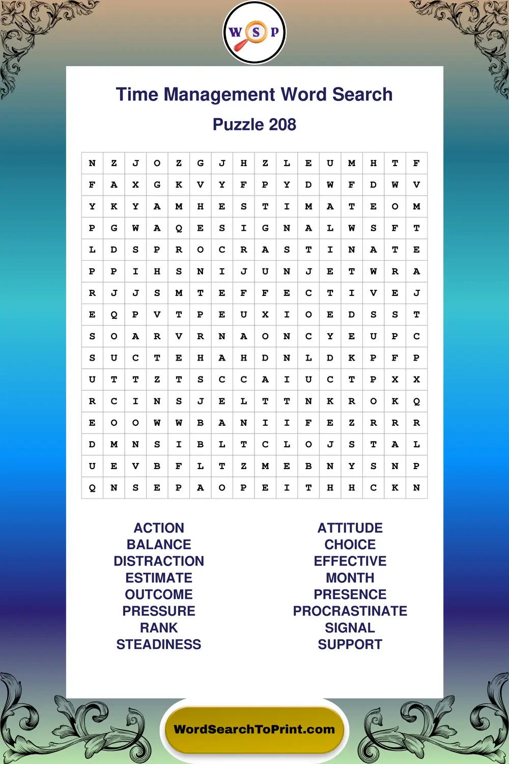 Time Management Word Search Puzzle 208