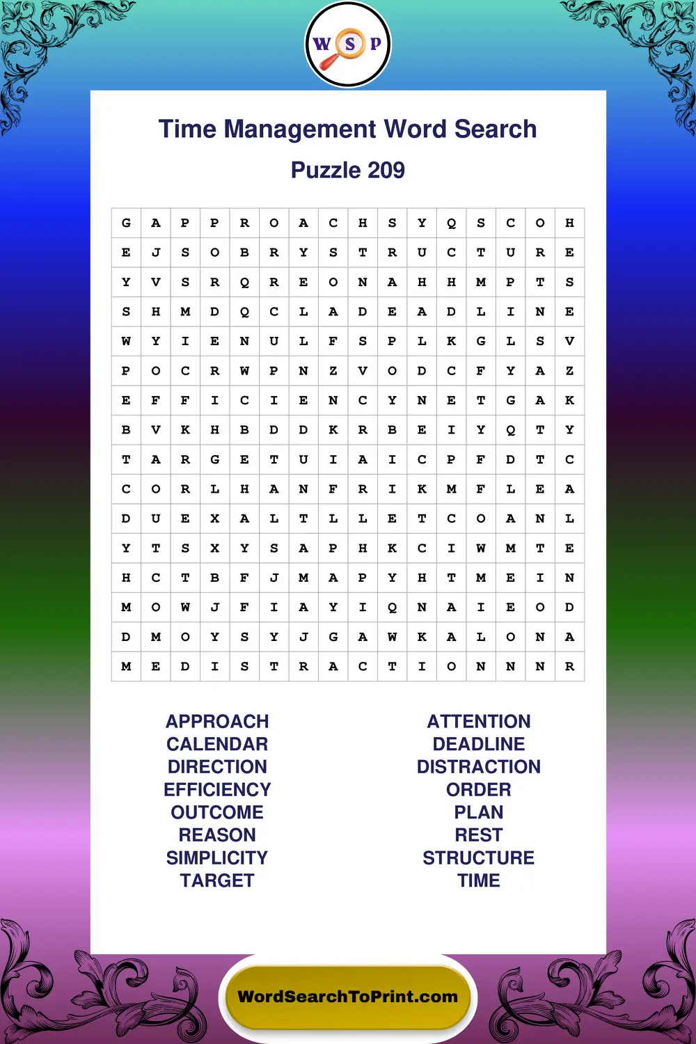Time Management Word Search Puzzle 209