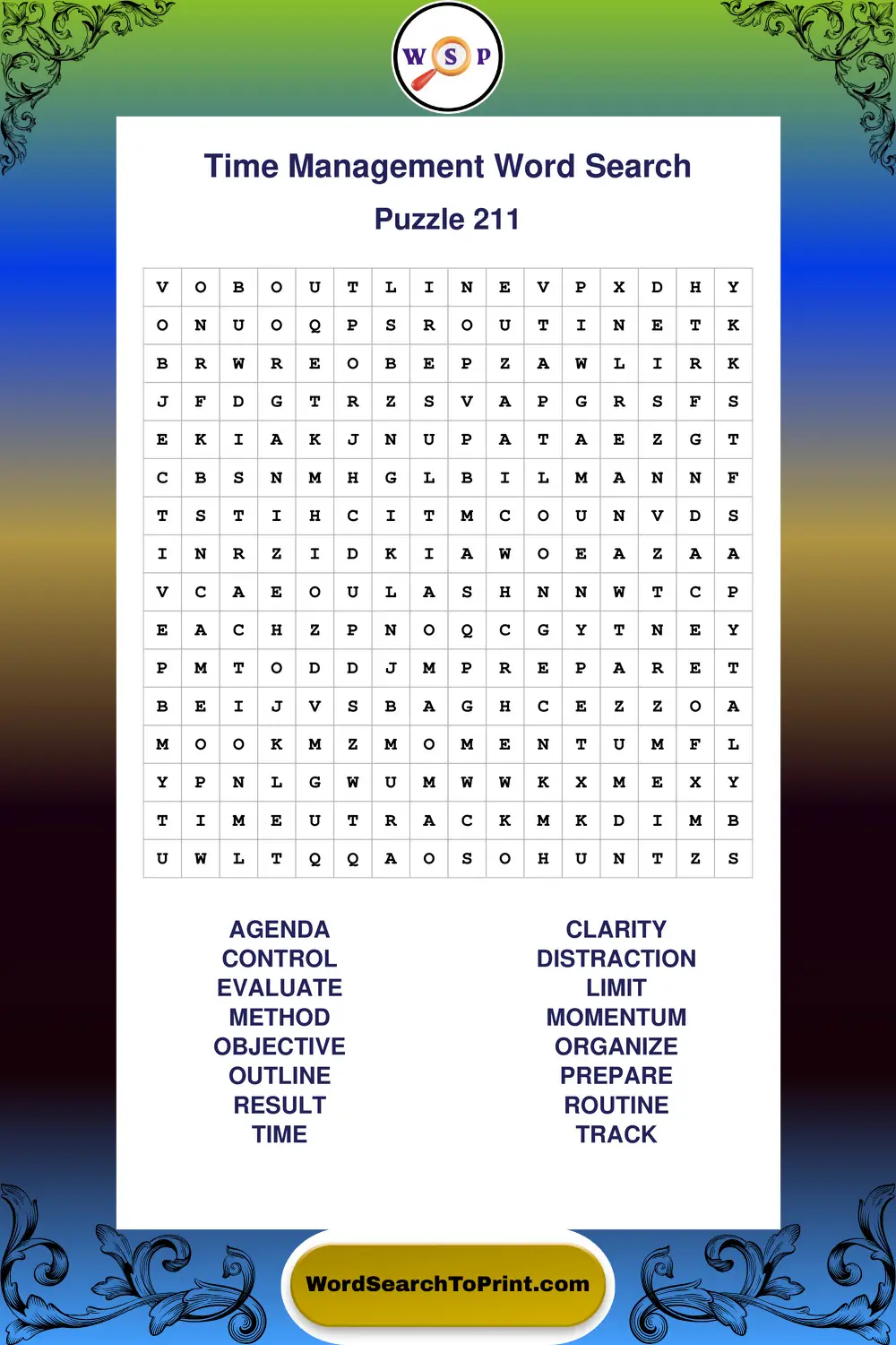 Time Management Word Search Puzzle 211
