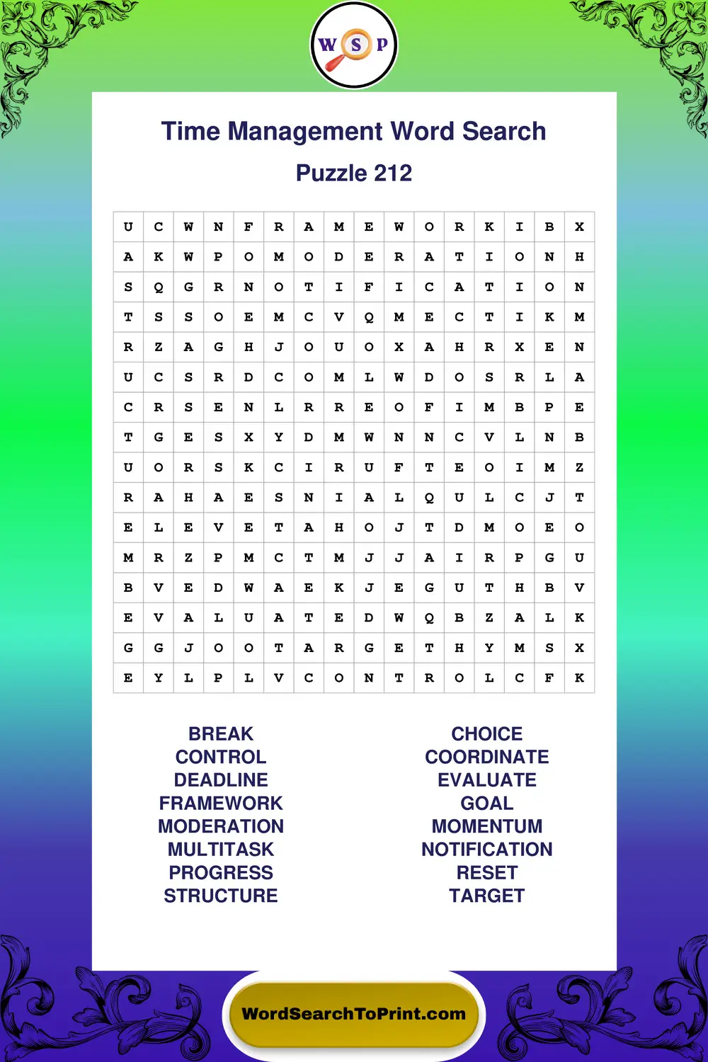 Time Management Word Search Puzzle 212