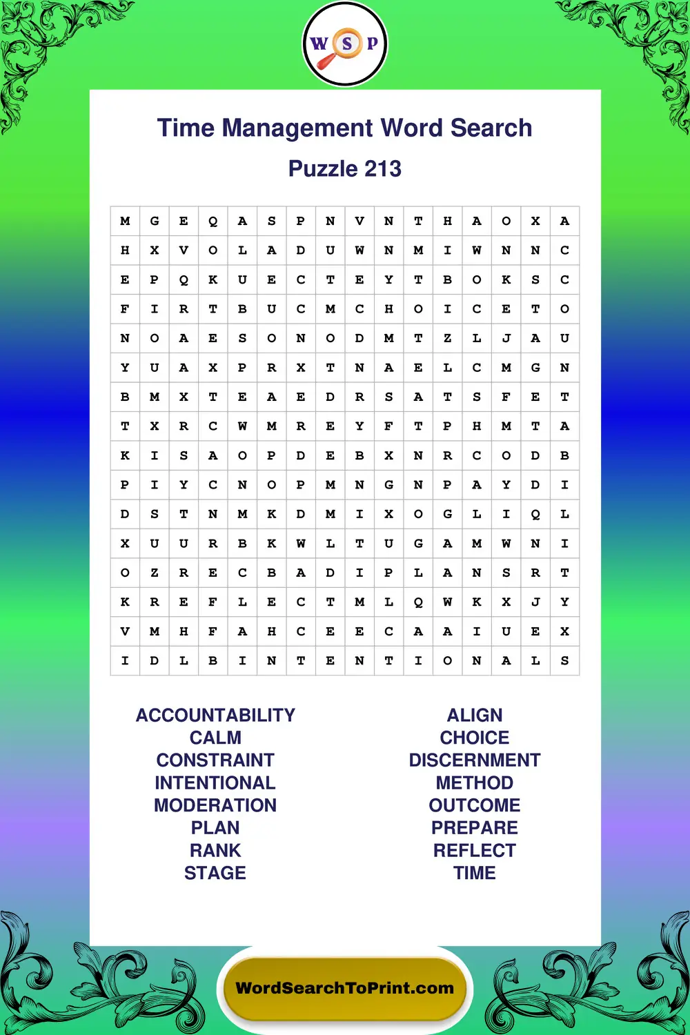 Time Management Word Search Puzzle 213