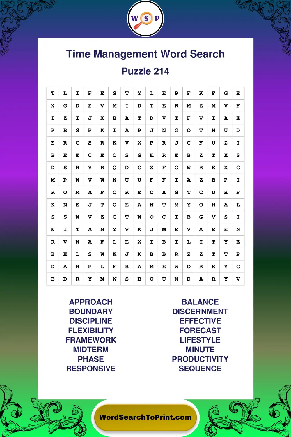 Time Management Word Search Puzzle 214