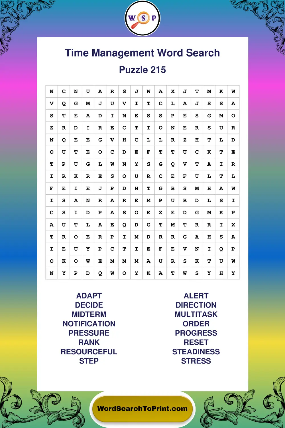 Time Management Word Search Puzzle 215