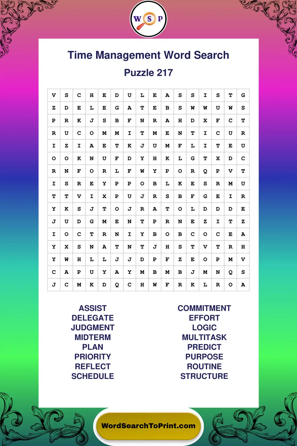 Time Management Word Search Puzzle 217