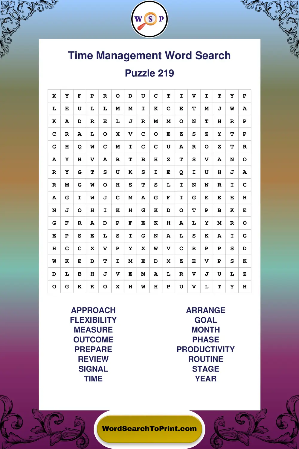 Time Management Word Search Puzzle 219