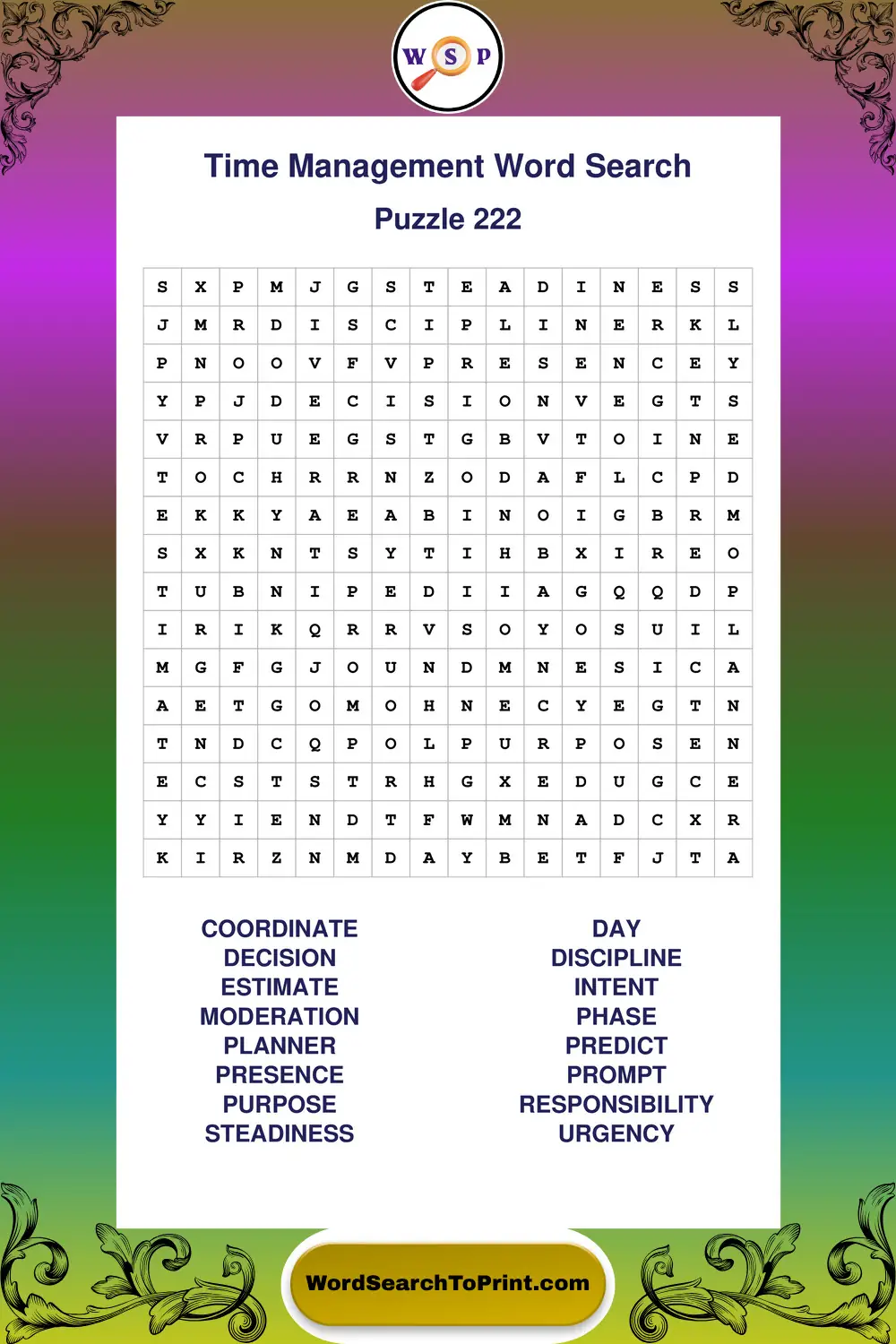 Time Management Word Search Puzzle 222