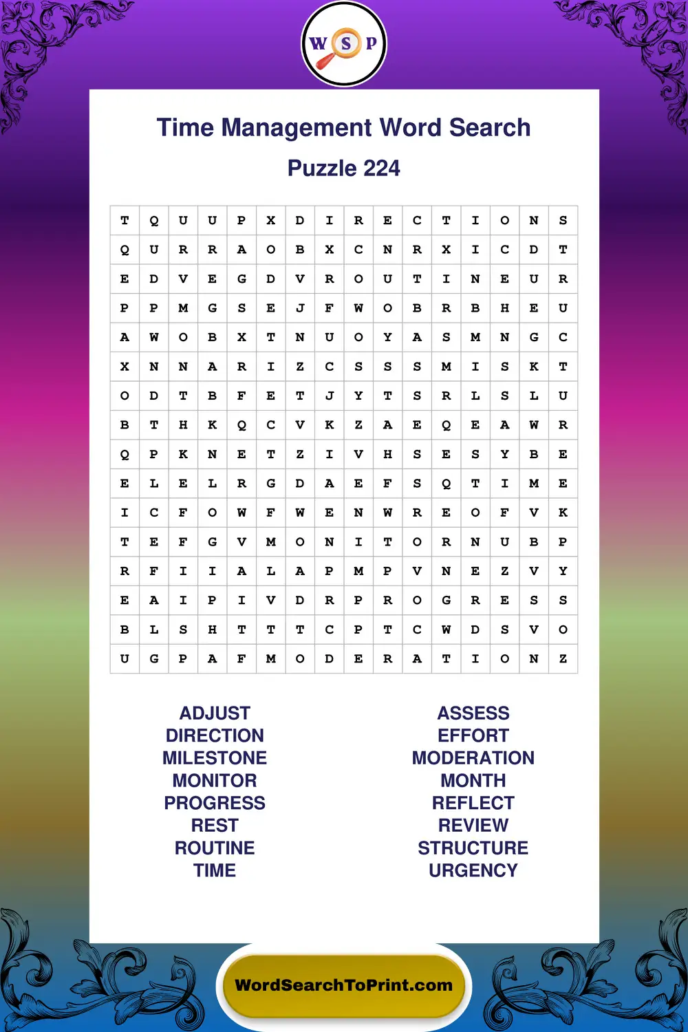 Time Management Word Search Puzzle 224