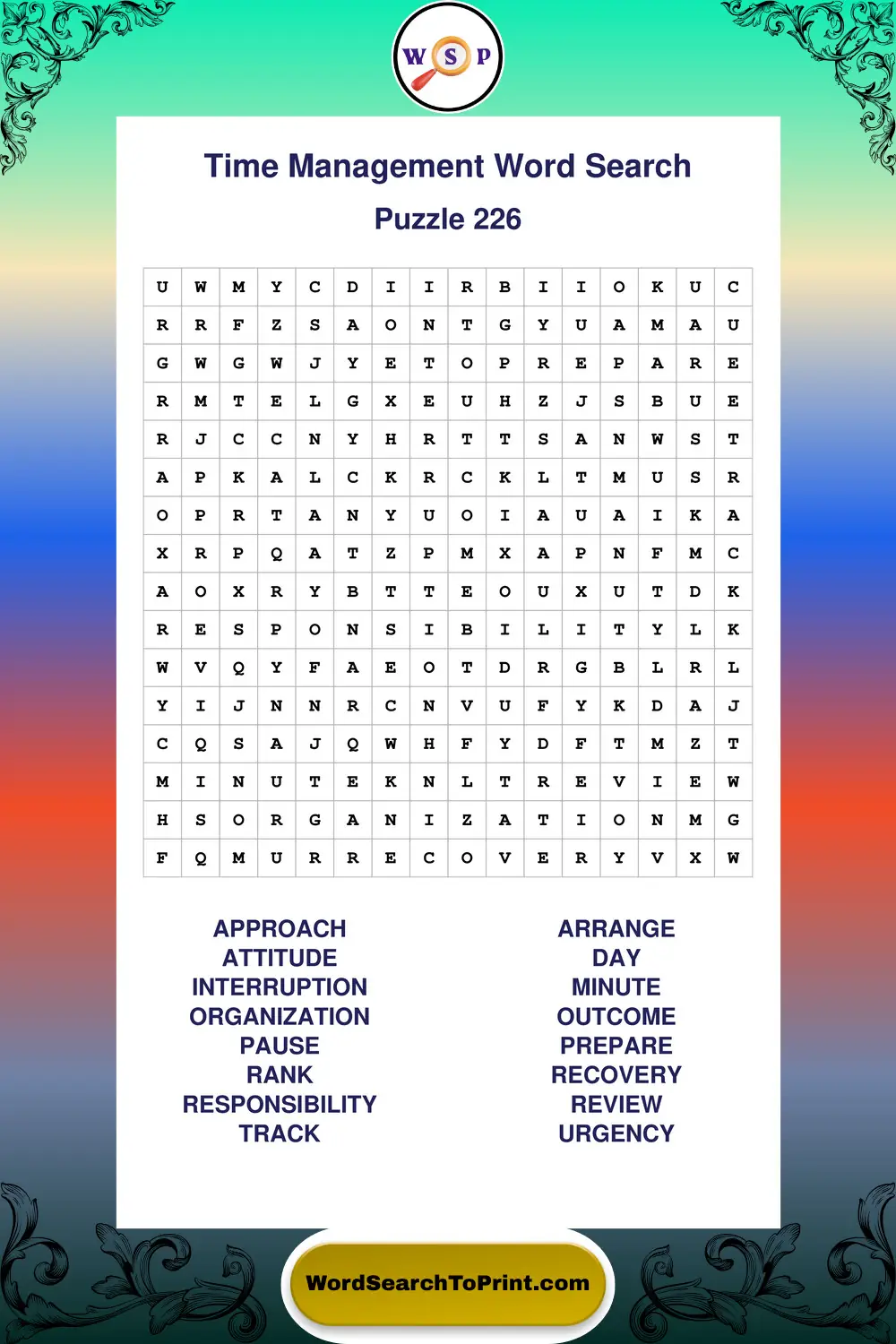 Time Management Word Search Puzzle 226