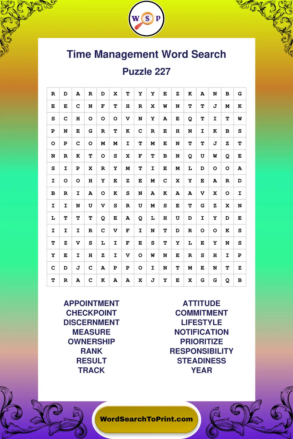 Time Management Word Search Puzzle 227