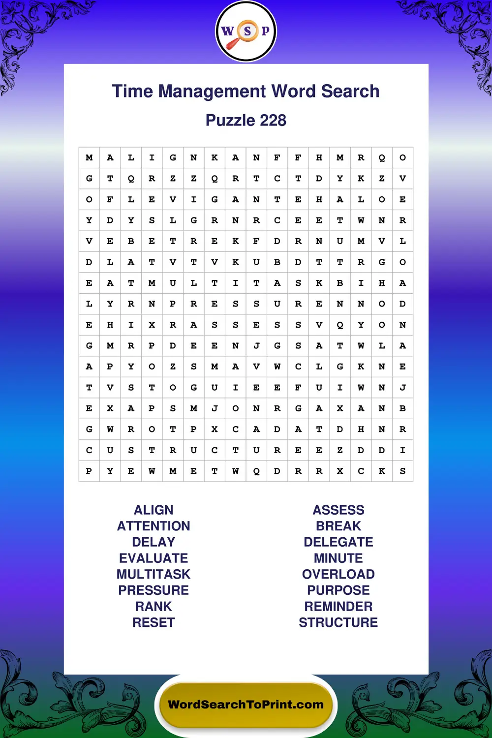 Time Management Word Search Puzzle 228