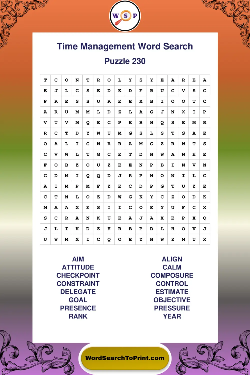 Time Management Word Search Puzzle 230