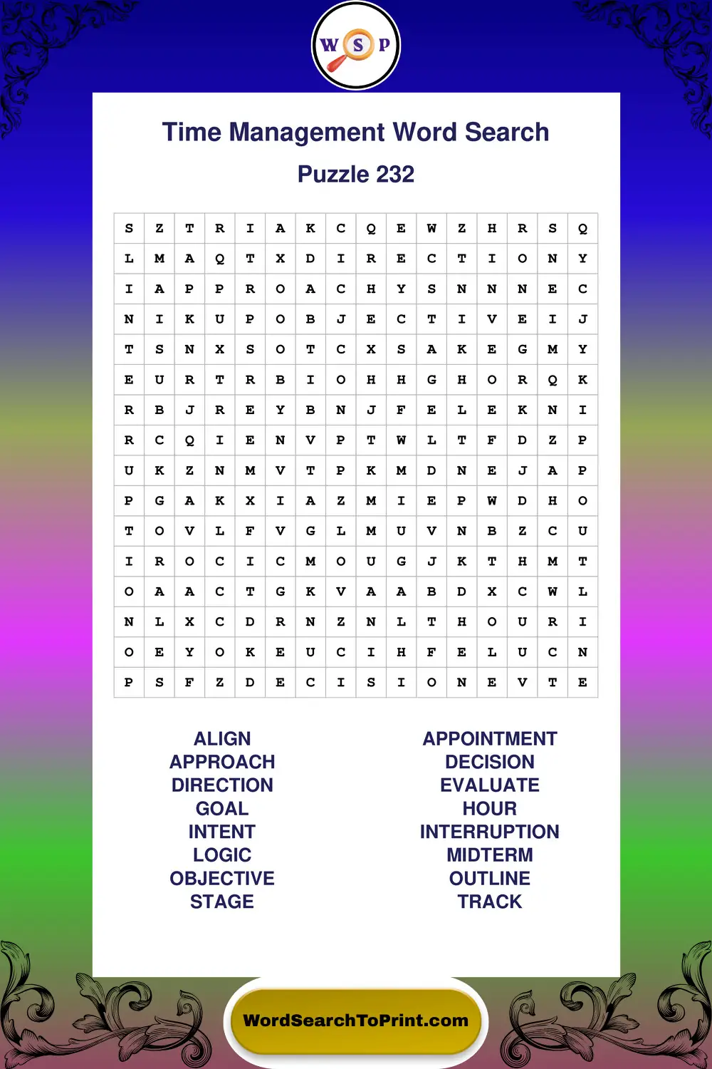 Time Management Word Search Puzzle 232