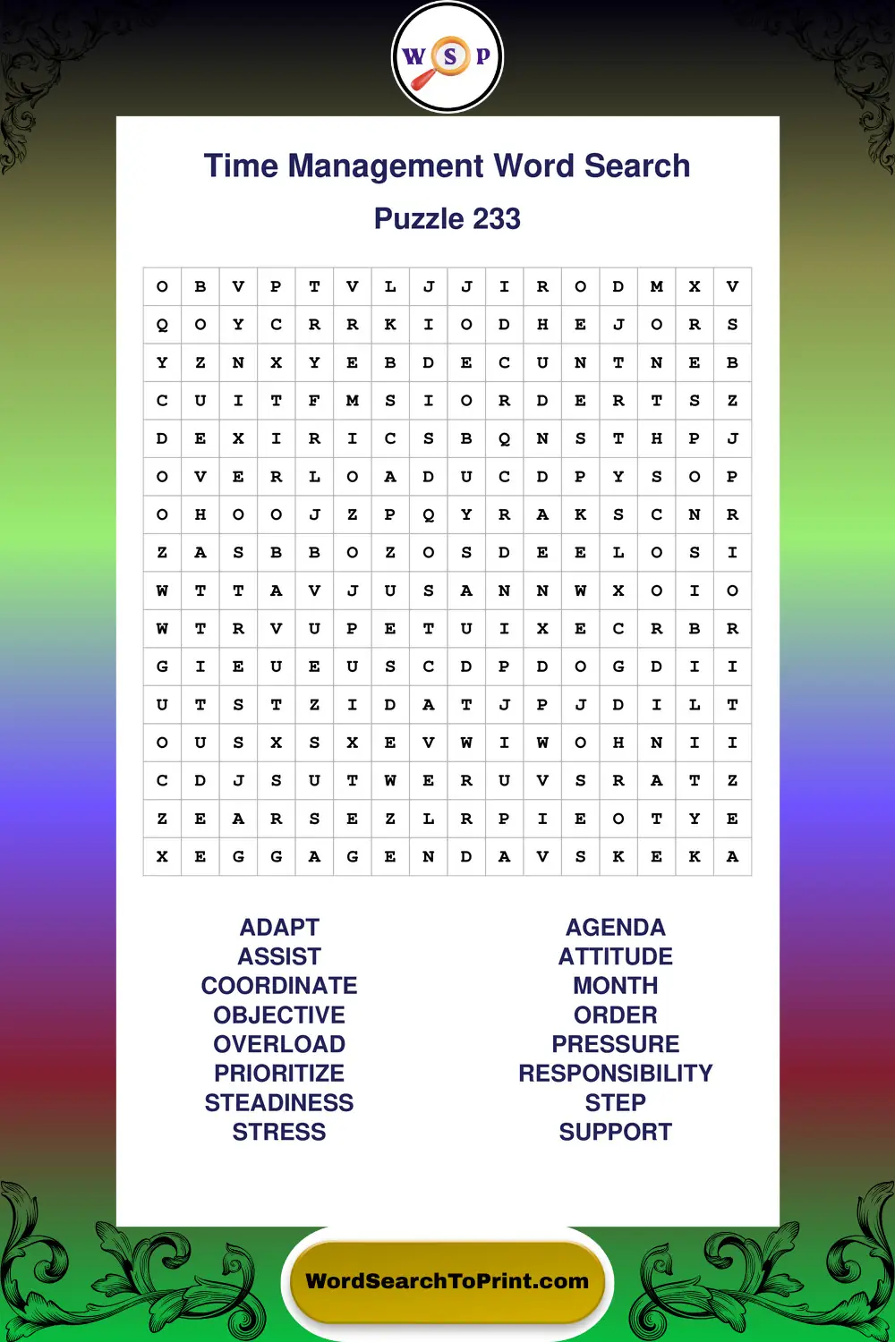 Time Management Word Search Puzzle 233