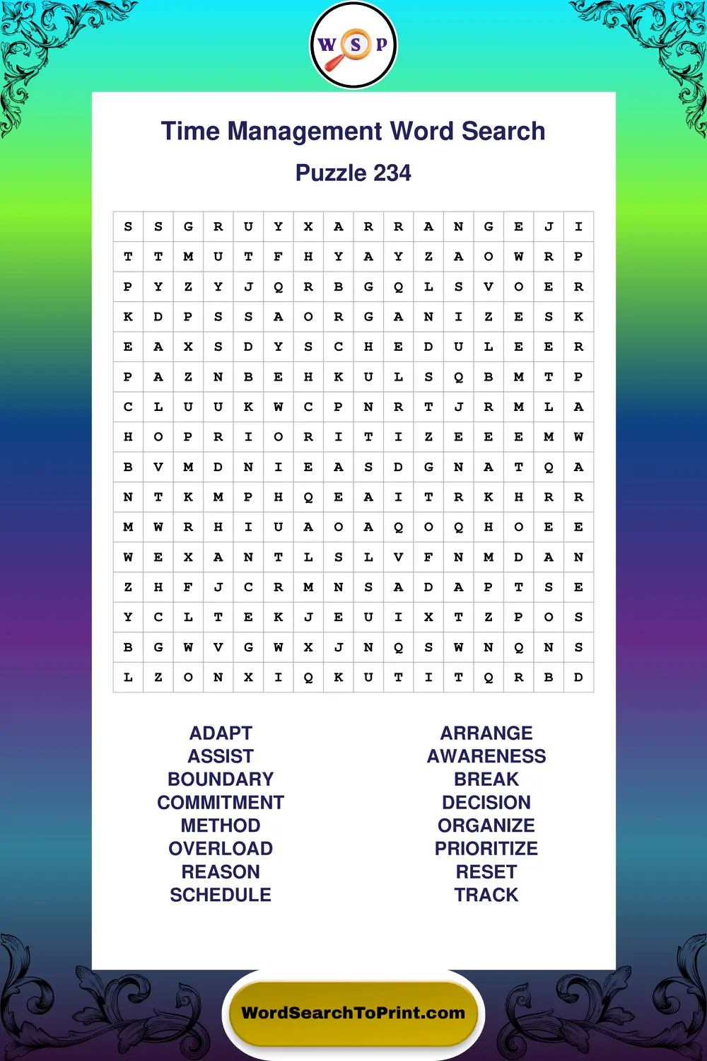 Time Management Word Search Puzzle 234