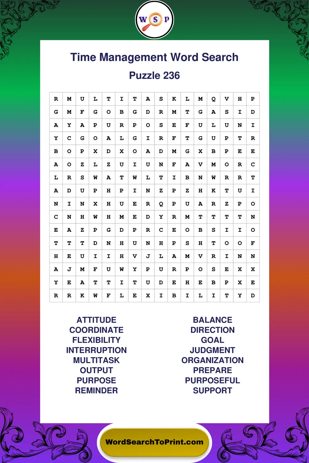 Time Management Word Search Puzzle 236