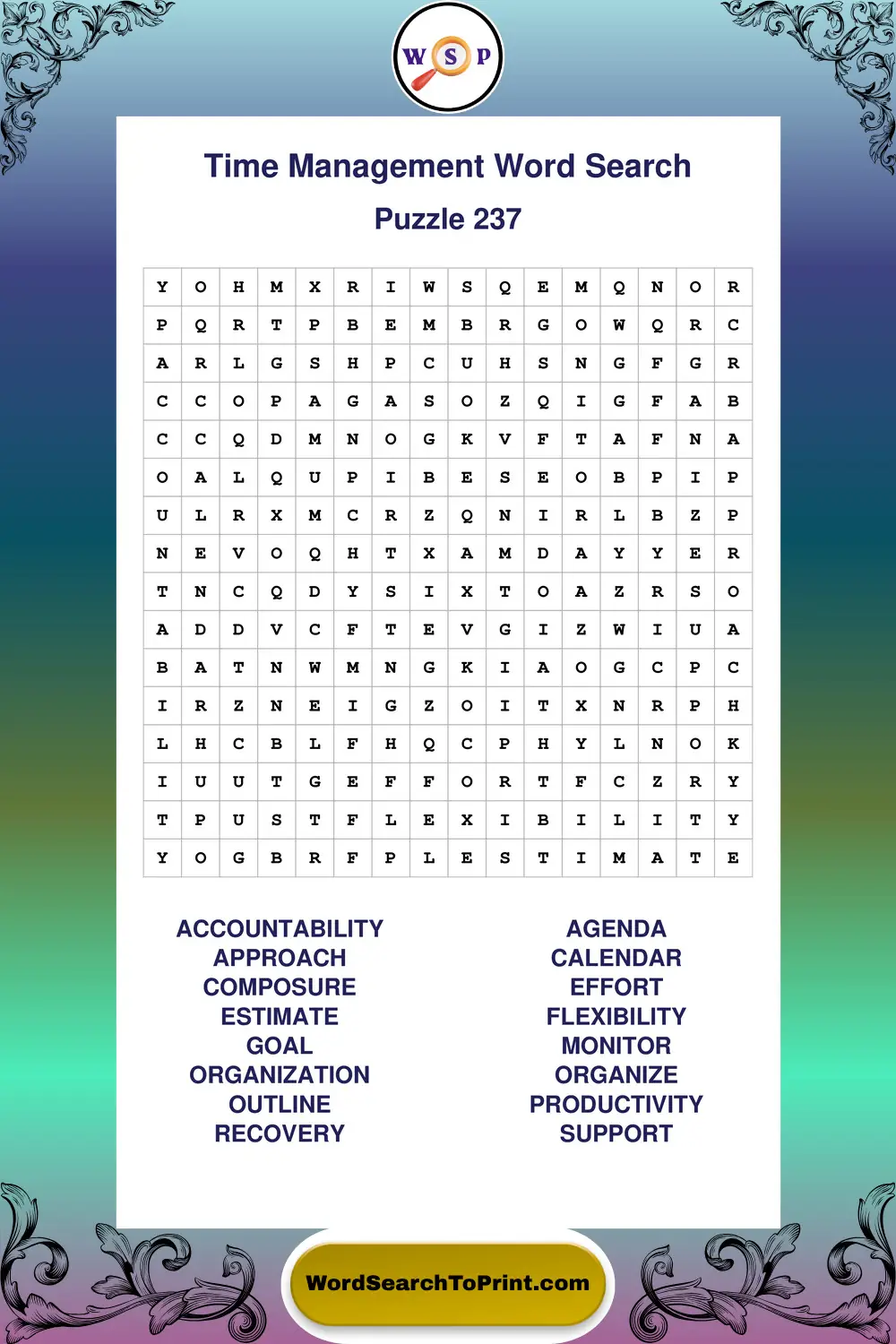 Time Management Word Search Puzzle 237