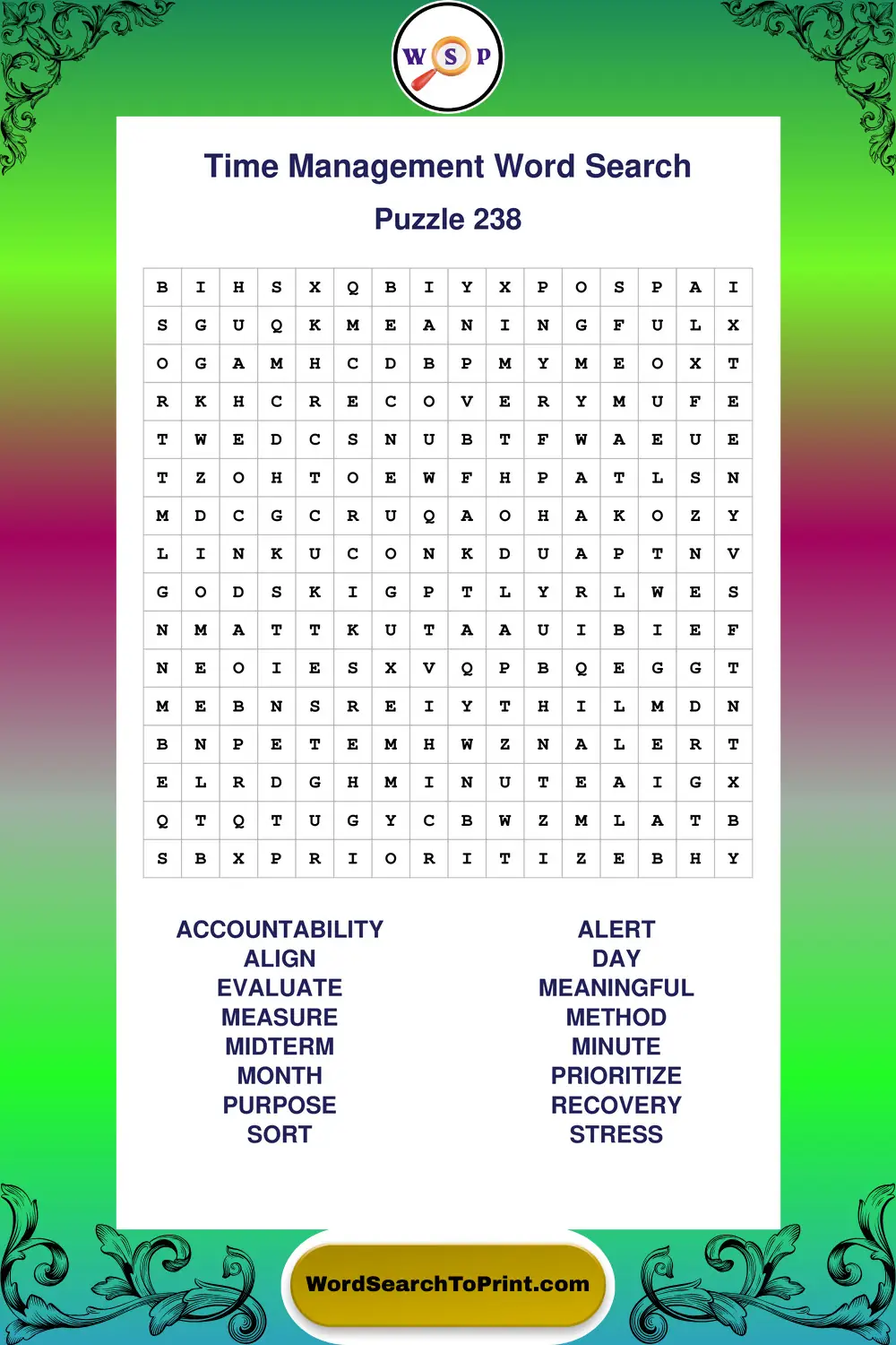 Time Management Word Search Puzzle 238