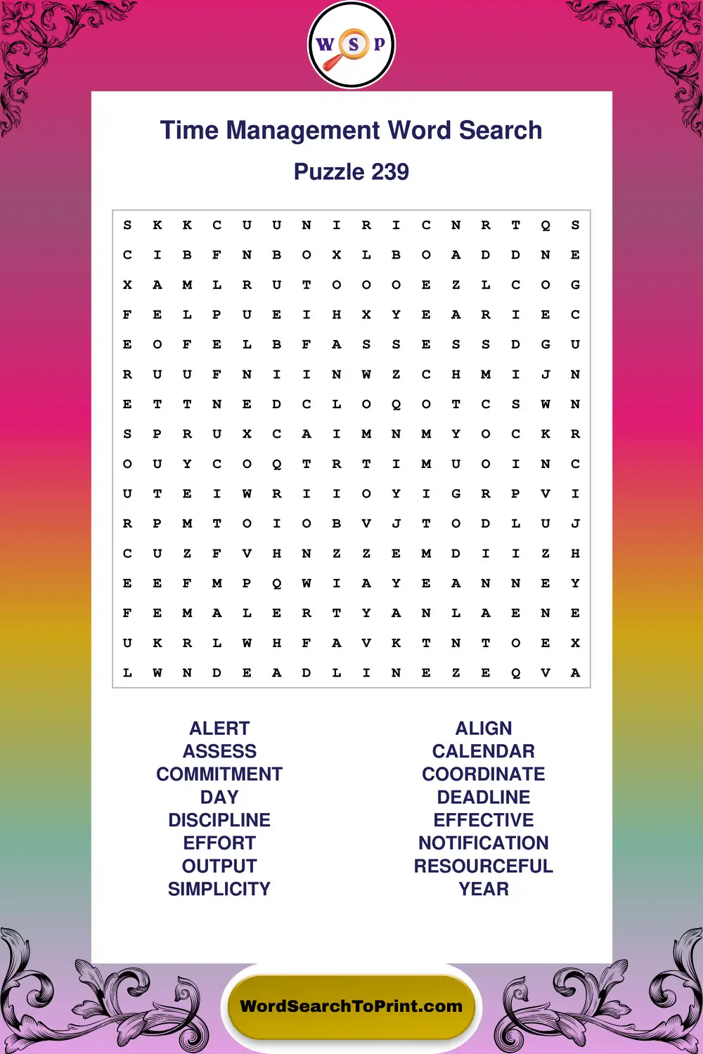Time Management Word Search Puzzle 239