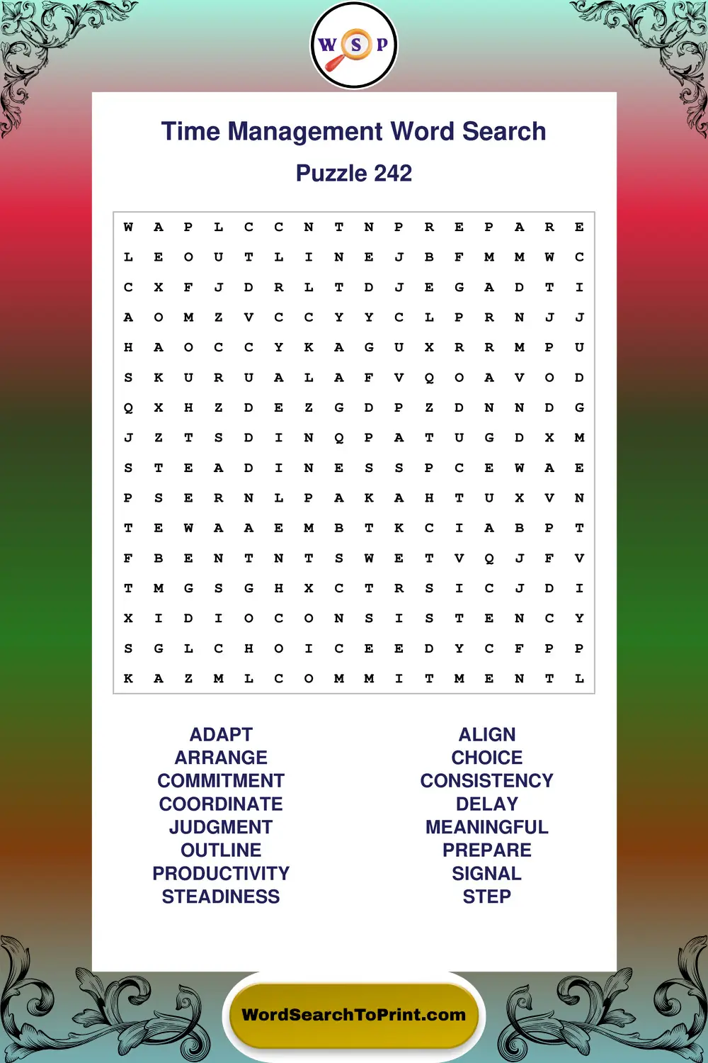 Time Management Word Search Puzzle 242