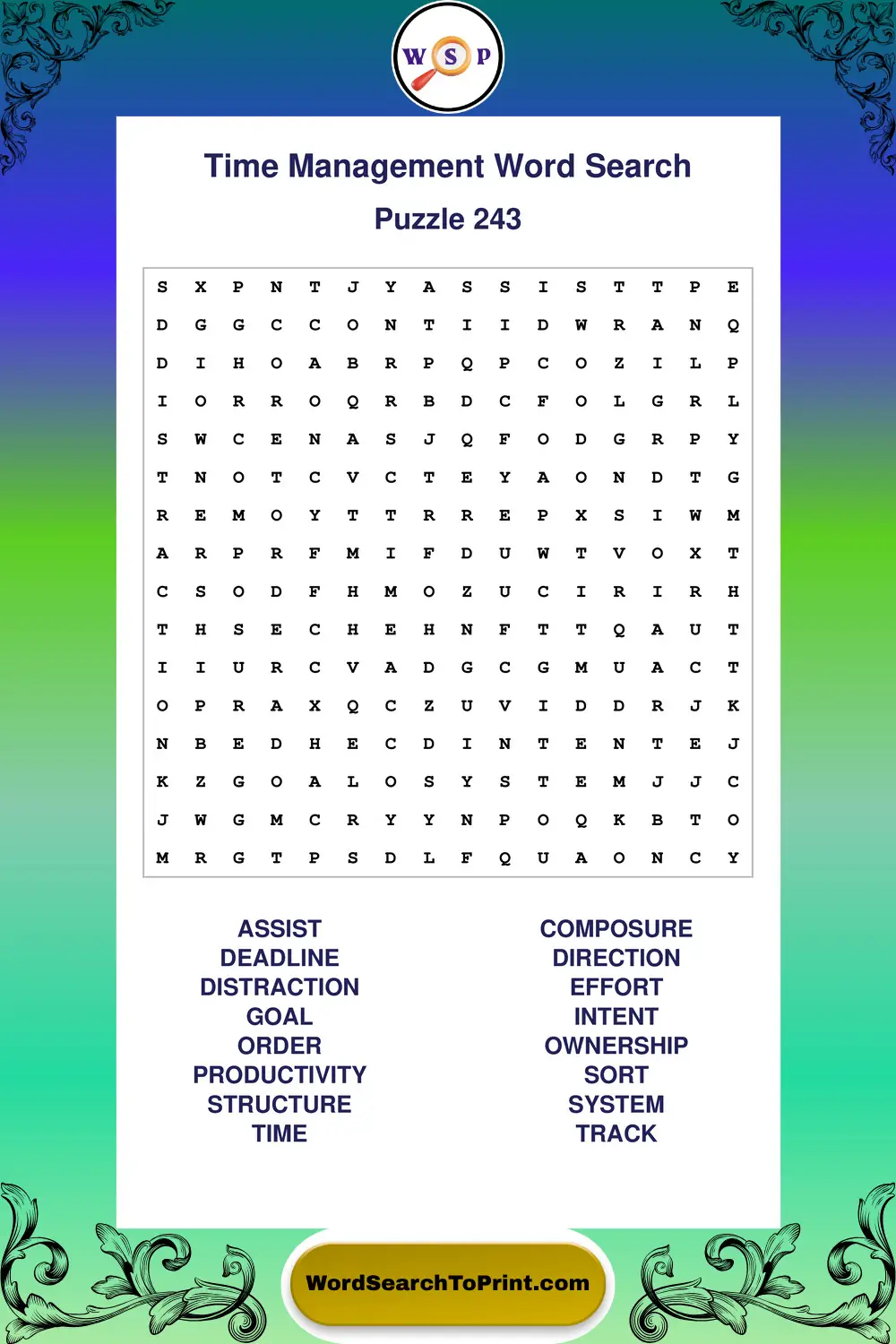 Time Management Word Search Puzzle 243