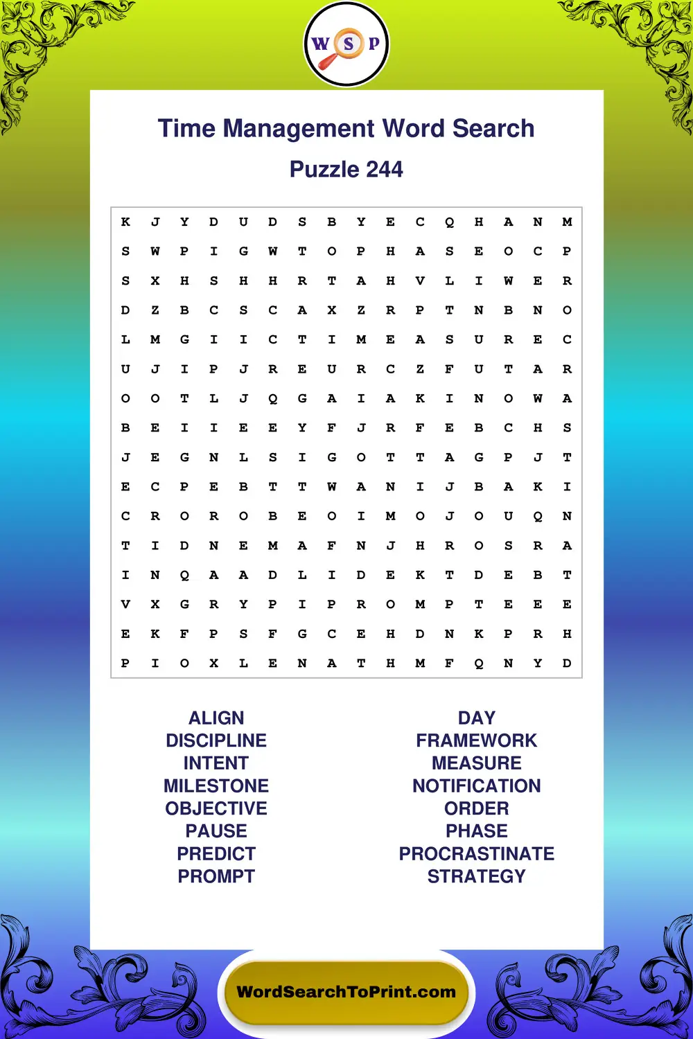 Time Management Word Search Puzzle 244